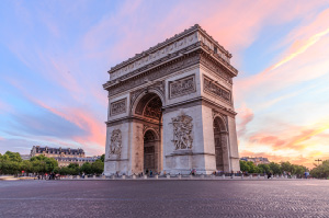 A view of the Arc de Triomph monument in Paris.