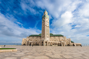 A view of the Hassan II Mosque in Casablanca, renowned for being the largest in Morocco.