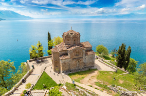 An old church on the coast of the beautiful Lake Ohrid.