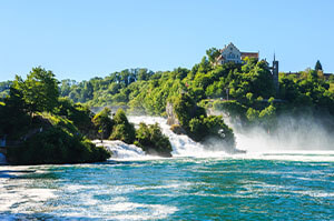 Water crashes down from Switzerland's famous Rhine Falls.