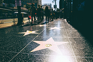 A view of the Hollywood walk of fame.