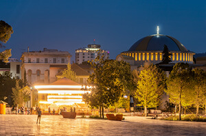 The city of Tirana during the night.