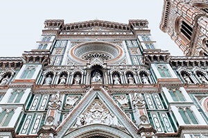 A look up to the entrance of Florence's Cathedral of Santa Maria del Fiore.