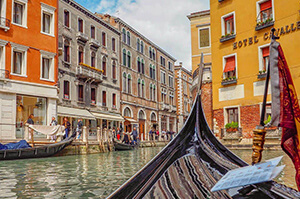 A view of the Venice Canals on board one of it's famous gondolas.