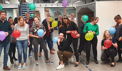 Topdeck employees getting a party ready at the London office.