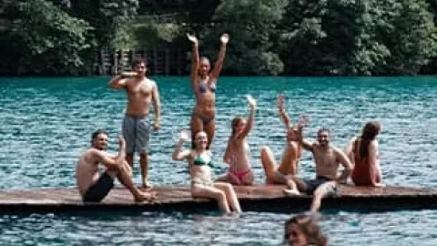 A group taking a quick swim