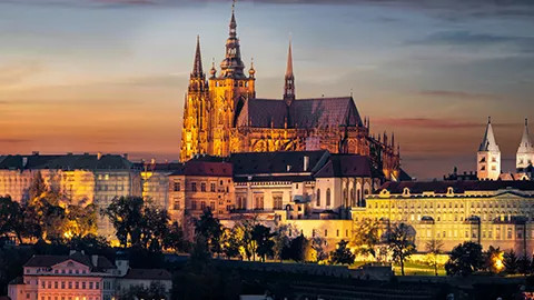 View of Prague Castle at dusk