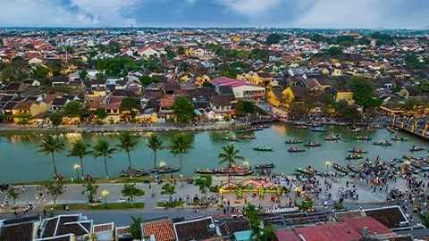 Houses along the river in Hoi An, Vietnam.