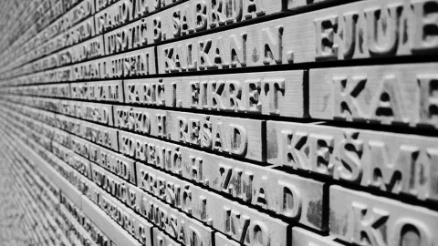 Words on the Sarajevo Memorial in Sarajevo, Bosnia and Herzegovina.
