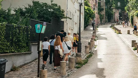 Group taking a walk in Paris.
