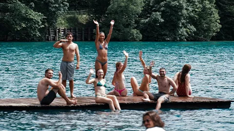 A group taking a quick swim.