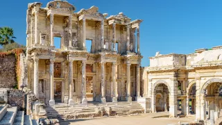 Ancient facade of the Library of Celsus, located in the city of Ephesus.