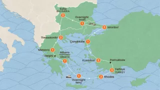 Greece & Turkey: Temples & Tides 2026 map.