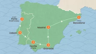 Spain & Portugal: Tapas & Traditions map.