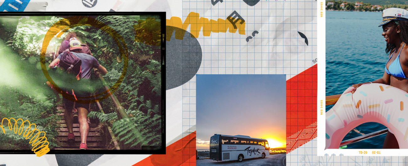 Collage of different Topdeck Travel experiences.