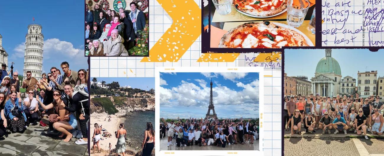 A collage of different Topdeck group tour experiences across Europe.