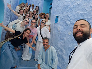 A Topdeck Travel group on their tour through Santorini.