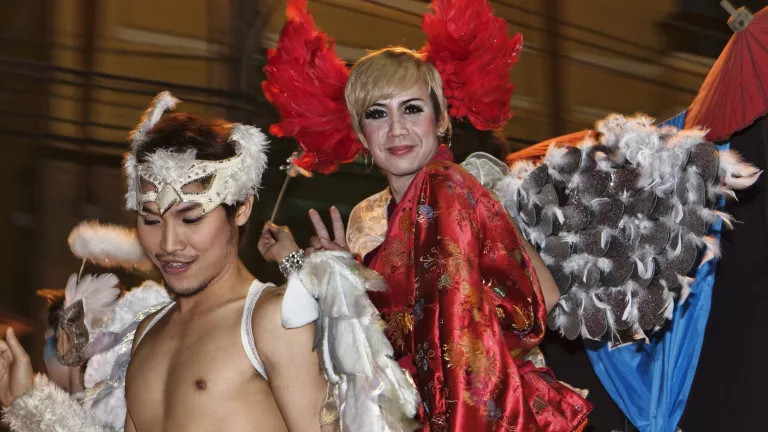 People dressed up at a Pride event
