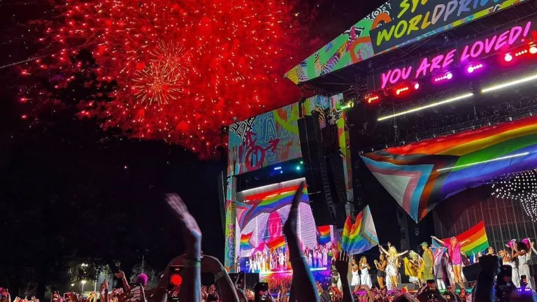 A crowd watching a love show at Sydney World Pride