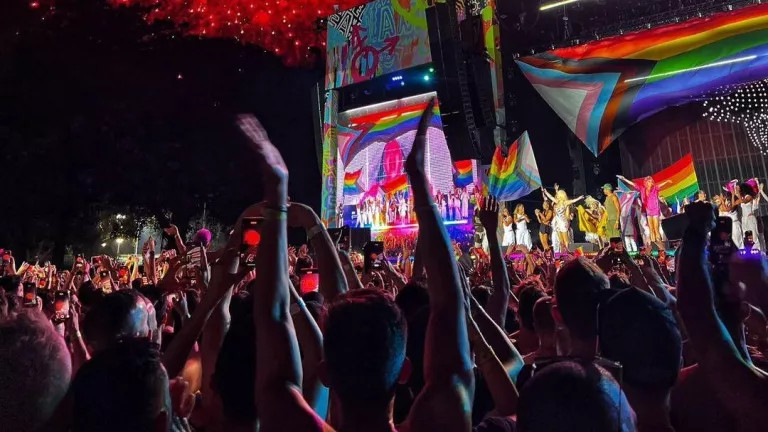 Crowd of people celebrating pride at a concert in Sydney