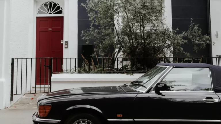 Black car parked on a street