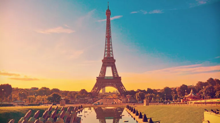 The Eiffel Tower at sunset