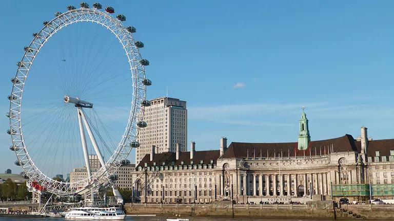 The London Eye on the Southbank of the Thames River.