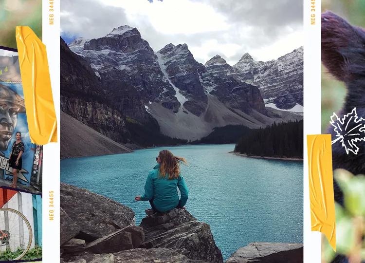 Collage of Topdeck travelers touring locations across Canada.