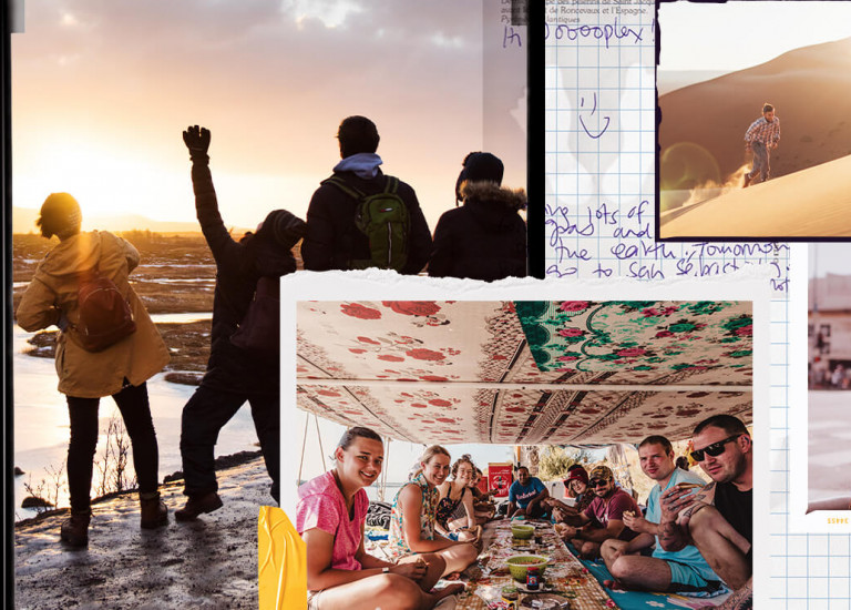 Collage of Topdeck travelers on tour.