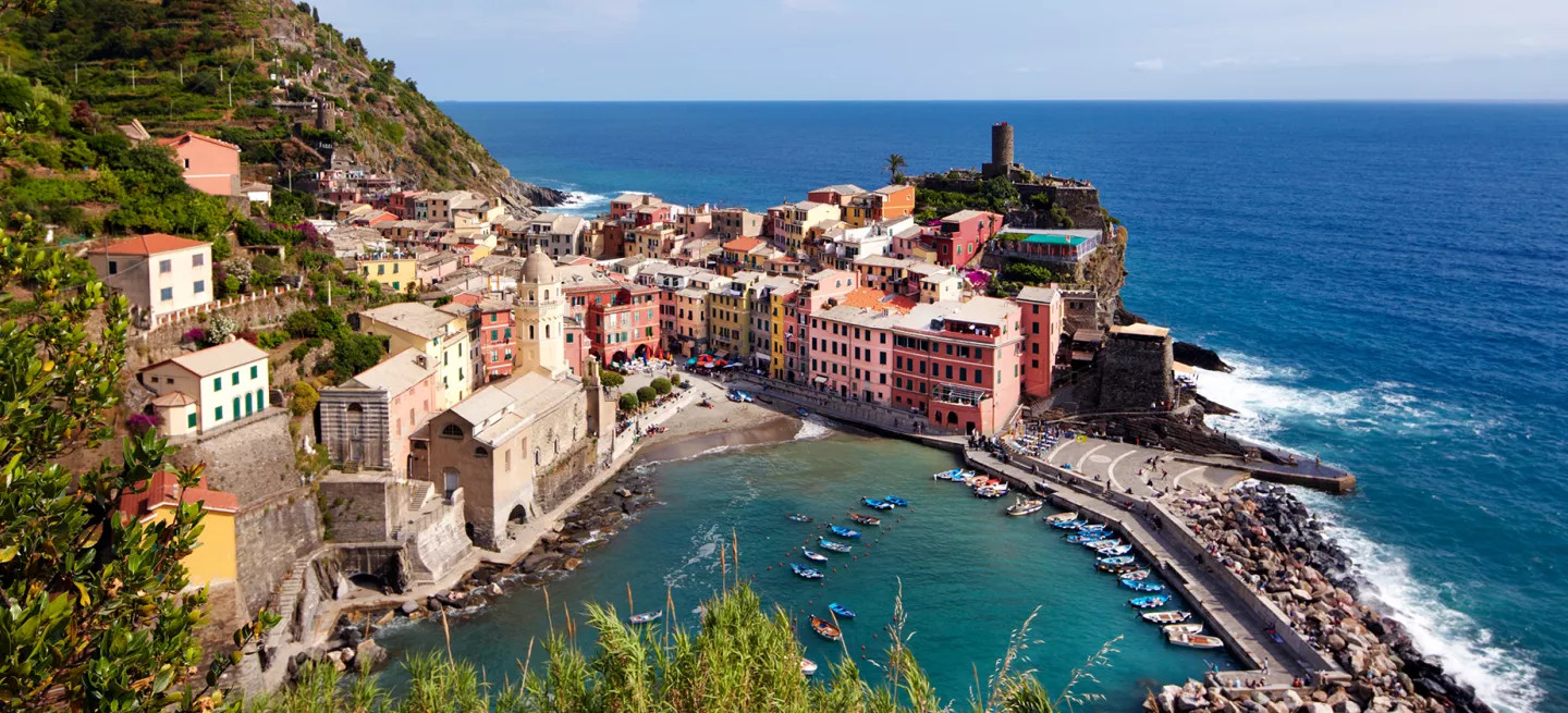 View of Vernazza a coastal village in Cinque Terre, Italy.