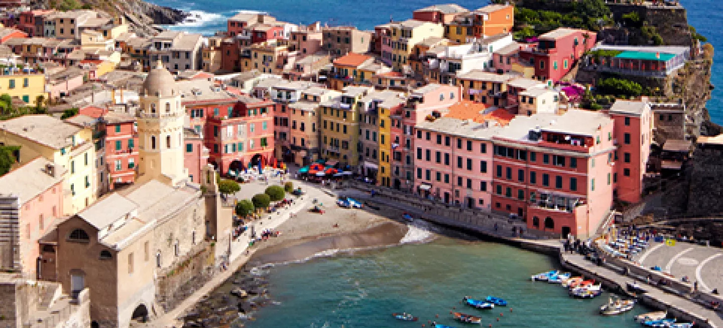 View of Vernazza a coastal village in Cinque Terre, Italy.