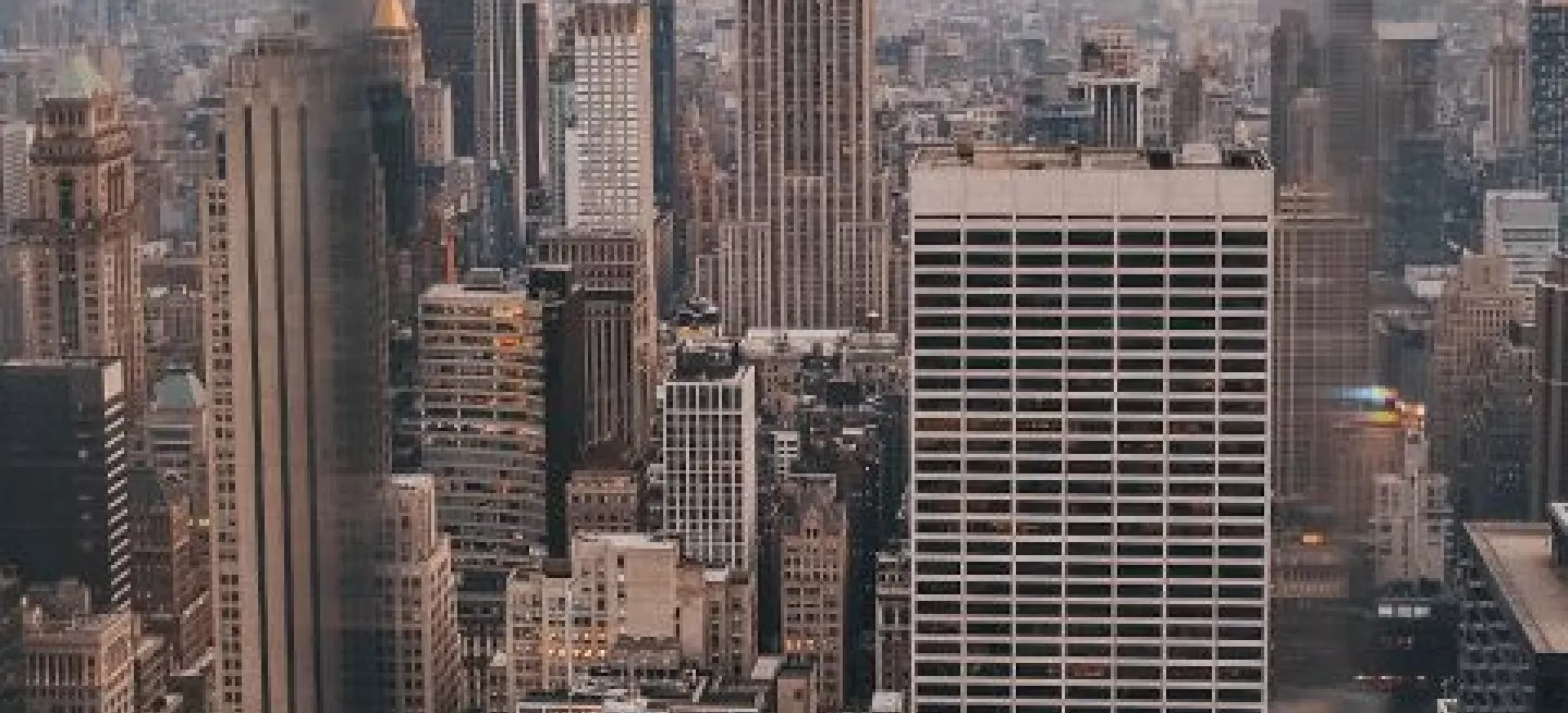 City view of Manhattan with the Empire State building in the center.