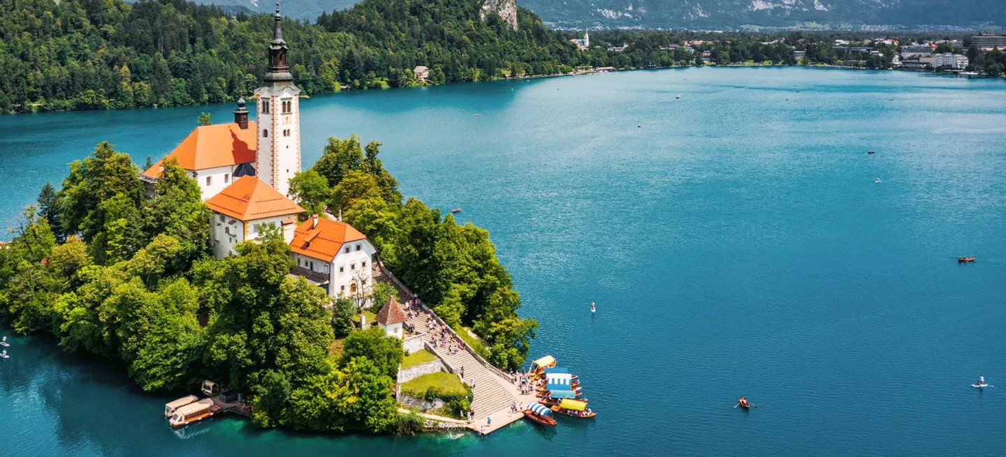 Church of the Assumption of Mary on Bled Island in Lake Bled.