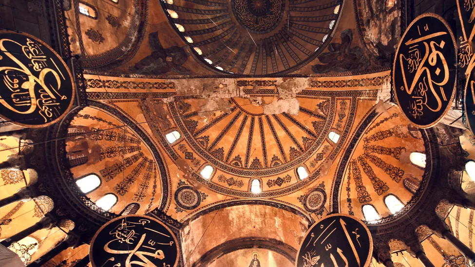 Detailed interior roof of the Hagia Sophia in Istanbul, Turkey.