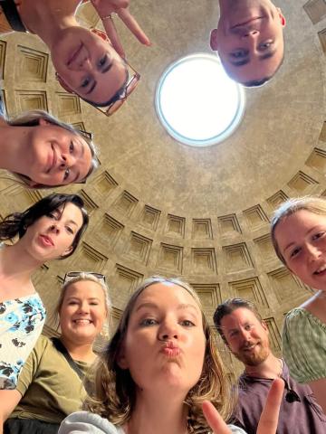 A low shot group selfie  