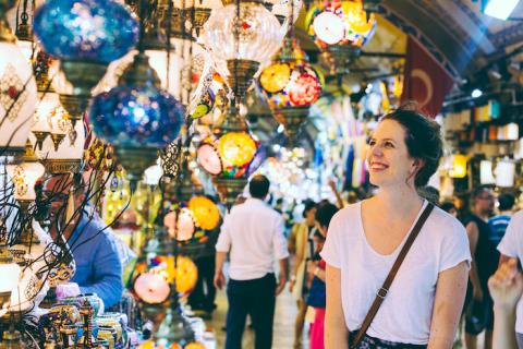 A woman looking at beautiful lanterns