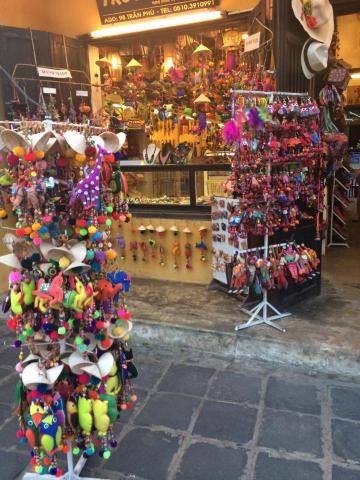 Stands of handmade crafts and goods in Vietnam