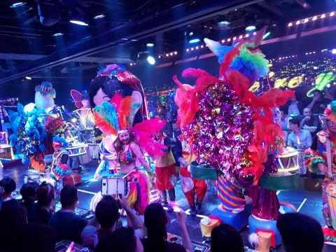 People in costumes in a themed Japanese restaurant 