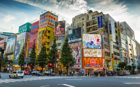 Large buildings and shops in Tokyo