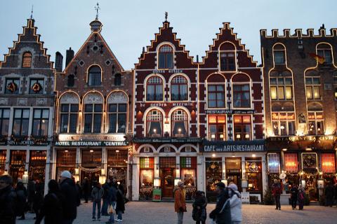 a magical street front in Bruges, Belgium