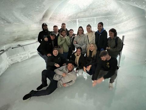 A group of topdeckers in an ice cave