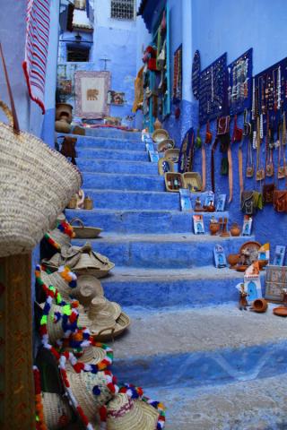 Steps in Morocco with items, bags, jewelry and more