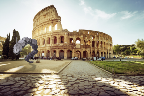the colosseum with onyx Pokemon on the left hand side