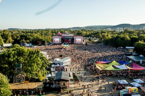 A Birds Eye shot of a music festival