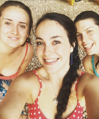 Three women taking a selfie in swim suits