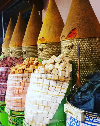 Stacks of spices being sold in Morocco