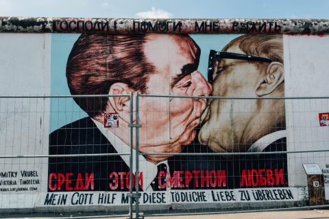 The fraternal kiss street art in Berlin Germany