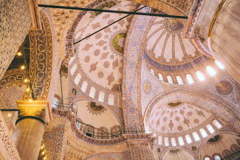 The beautiful ceiling of a mosque in Morocco