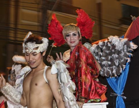 People dressed up at a Pride event