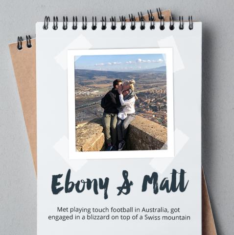 Notebook with a couple, Ebony and Matt, and their names written underneath